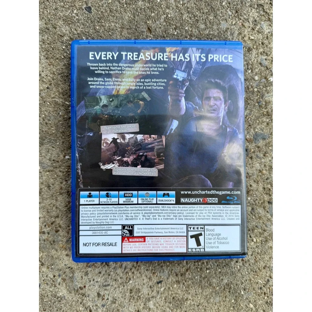Uncharted 4 A Thiefs End Sony PS4 Video Game Naughty Dog T Rated-Tested